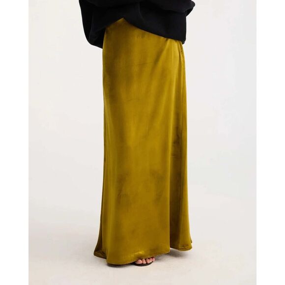 Vince Women's Gold High Waisted Velvet Cotton Pull On Maxi Skirt Size Large NWOT - Picture 6 of 12